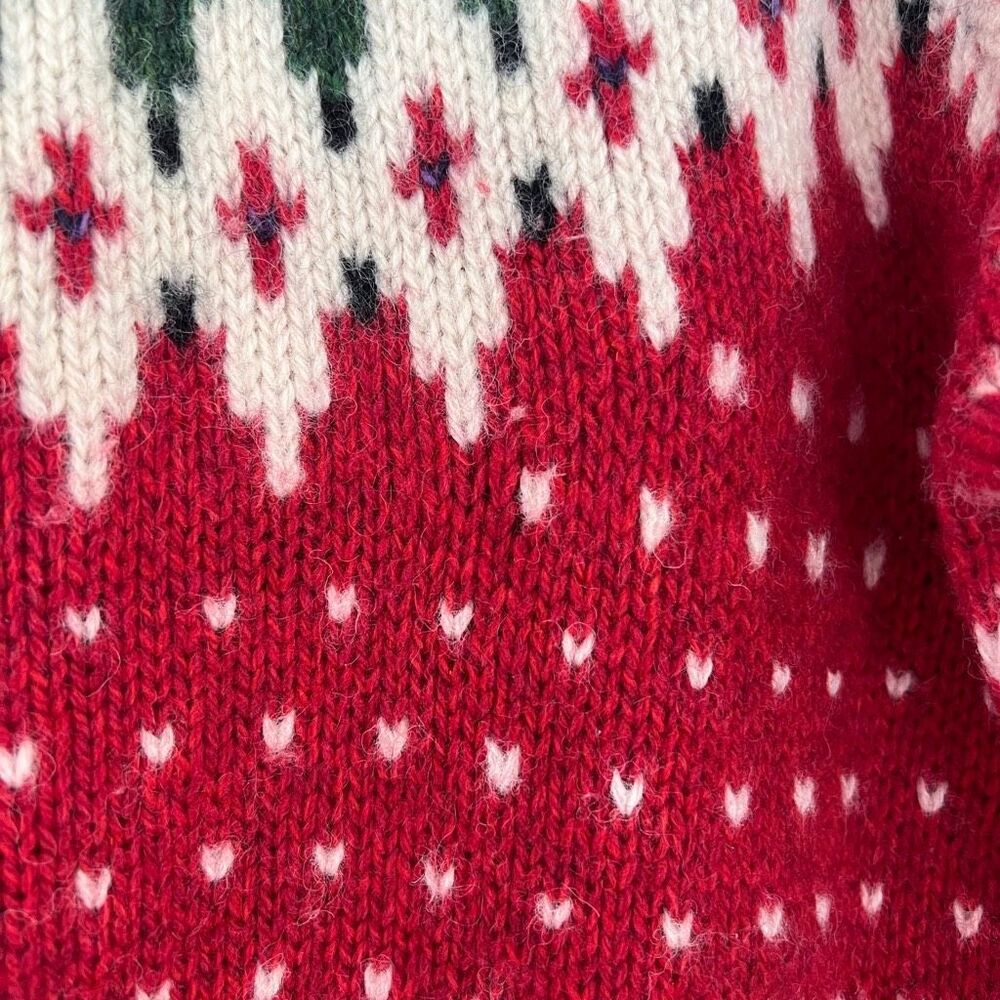 Woolrich Women’s Medium Vintage Red Fair Isle Heart Crewneck Sweater Wool Blend - Picture 6 of 10